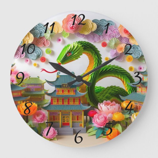 Grande Horloge Ronde Cuisine chinoise Nouvel An Serpent Origami WC7 (Recto)