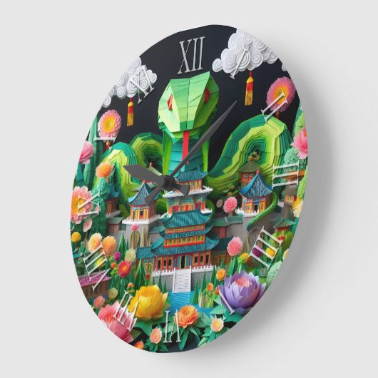 Grande Horloge Ronde Cuisine chinoise Nouvel An Serpent Origami WC8 (Angle)