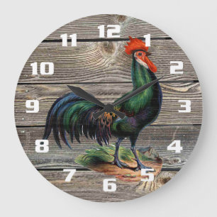 Grande Horloge Ronde Cuisine Coq de Campagne Rustique