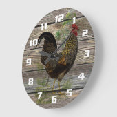 Grande Horloge Ronde Cuisine Coq de Campagne Rustique (Angle)