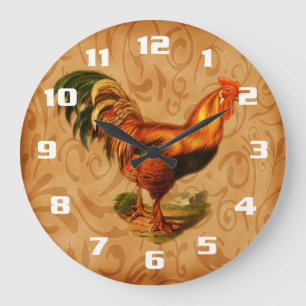 Grande Horloge Ronde Cuisine Coq de Pays Rustique et Vintage