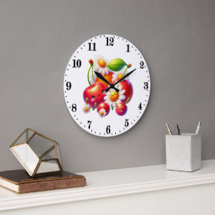 Grande Horloge Ronde Cuisine des amoureux des cerises mignonnes 
