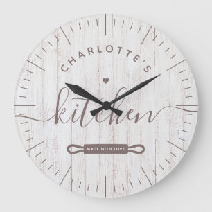 Grande Horloge Ronde Cuisine En Bois Blanc Chic Et Moderne