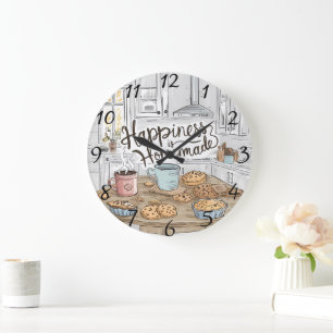 Grande Horloge Ronde Cuisine rustique Cookies frais Message chaleureux
