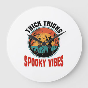 Grande Horloge Ronde Cuisses Épaisses Vibes Sombres Design Halloween Vi