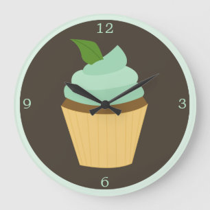 Grande Horloge Ronde Cupcake au chocolat vert à la menthe