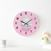 Grande Horloge Ronde Cupcake blanc avec arroses (Maison)