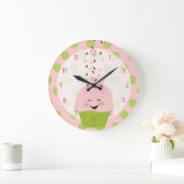Grande Horloge Ronde Cupcake rose et vert (Maison)