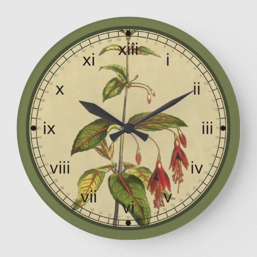 Grande Horloge Ronde Curtis Botanical Red Flower Wall Clock dans 3 styl (Recto)