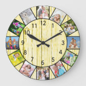 Grande Horloge Ronde Custom 12 Photo Collage Crème Rustique Bois rond (Recto)