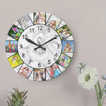Grande Horloge Ronde Custom 12 Photo Collage Grey White Marble Round<br><div class="desc">Create your own wall clock. Photo template is set up ready for you to add 12 of your favorite photos. Add your pictures working clockwise from the top and switch them around to get the look you want. This elegant grey and white marble design has black numbers and look great...</div>