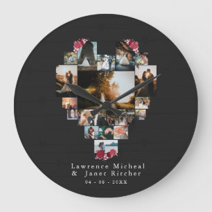 Grande Horloge Ronde Custom 18 Heart shaped Photo Collage couples