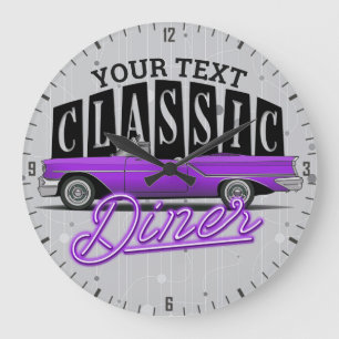 Grande Horloge Ronde Custom Any Name Faux Neon 1950, Classic Car Diner