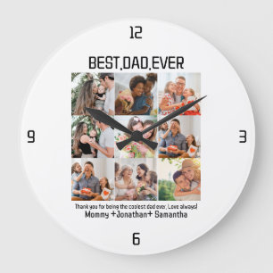 Grande Horloge Ronde Custom Best Papa Ever Fête des pères 9 Photo Colla