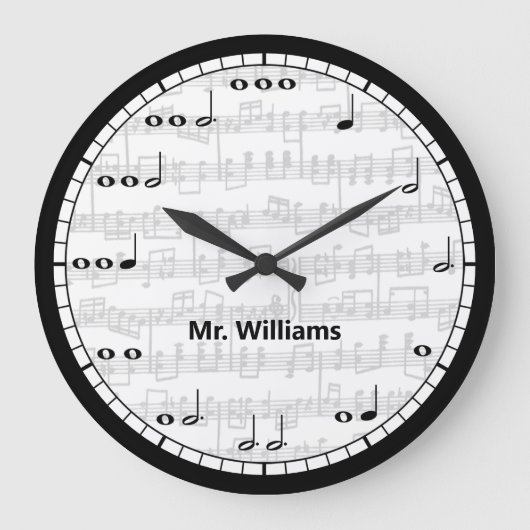 Grande Horloge Ronde Custom Black and White Music Notes Round Clock (Recto)