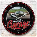Grande Horloge Ronde Custom | CAR Photo Retro Neon Hot Rod Garage<br><div class="desc">Custom | CAR Photo Retro Neon Hot Rod Garage Large Clock - Add your personalized car photo (or any photo!) and custom text to this clock. Makes the ultimate venin for that Hot Rod,  Vintage Classic Car,  Muscle Car,  Racecar fan !</div>