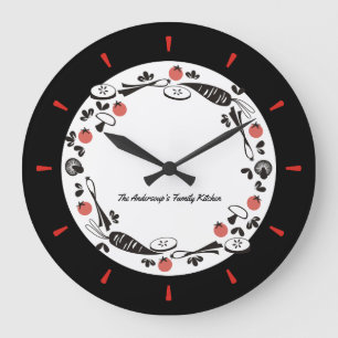 Grande Horloge Ronde Custom color retro vegetables kitchen clock