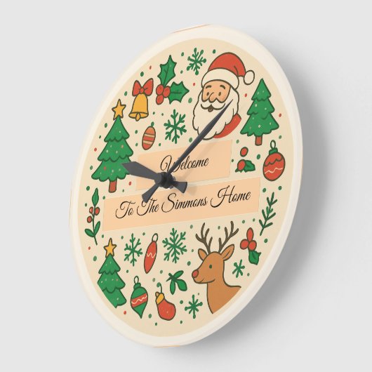 Grande Horloge Ronde Custom Message Christmas (Angle)