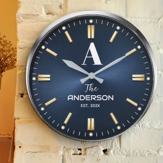 Grande Horloge Ronde  Custom name Luxury Blue Elegant Gold and Silver 
