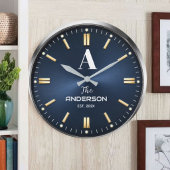 Grande Horloge Ronde  Custom name Luxury Blue Elegant Gold and Silver 