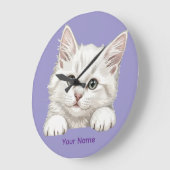 Grande Horloge Ronde Custom Name Personalized Kitten Art Gift (Angle)
