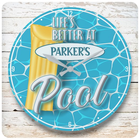 Grande Horloge Ronde Custom NAME Piscine Party Aquatics Fun