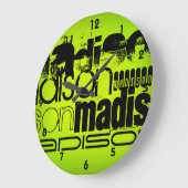 Grande Horloge Ronde Custom Nom; Black & Neon Chartreuse Yellow Green (Angle)