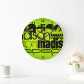 Grande Horloge Ronde Custom Nom; Black & Neon Chartreuse Yellow Green (Maison)