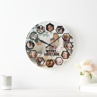 Grande Horloge Ronde Custom Photos Collage Clock | Gift for Christmas