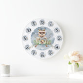 Grande Horloge Ronde Customizable Blue Raccoon Nursery Clock Large (Maison)