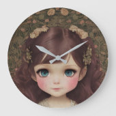 Grande Horloge Ronde Cute Adorable Style Vintage Chibi Kawaii Girl Art (Recto)