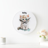 Grande Horloge Ronde Cute Aquarelle Kitten avec yeux bleus (Maison)