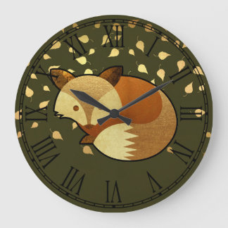 Grande Horloge Ronde Cute Autumn Fox