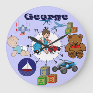 Grande Horloge Ronde Cute Baby Boy Art Collage Ours Peace Love Destinée