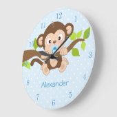 Grande Horloge Ronde Cute Baby Boy Monkey (Angle)