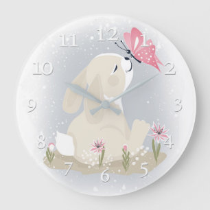 Grande Horloge Ronde Cute baby Bunny et butterfly.