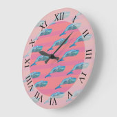 Grande Horloge Ronde Cute baleines Poisson Art rose Motif Personnalisé (Angle)