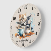 Grande Horloge Ronde Cute barre de café chat ajouter du texte (Angle)