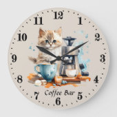 Grande Horloge Ronde Cute barre de café chat ajouter du texte (Recto)