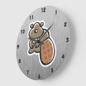 Grande Horloge Ronde Cute Beaver; Metal-look (Angle)