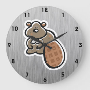 Grande Horloge Ronde Cute Beaver; Metal-look