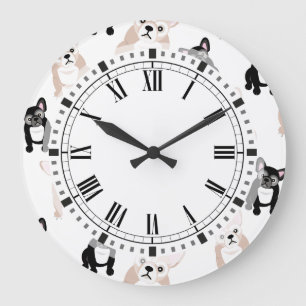 Grande Horloge Ronde Cute Bulldog Pattern
