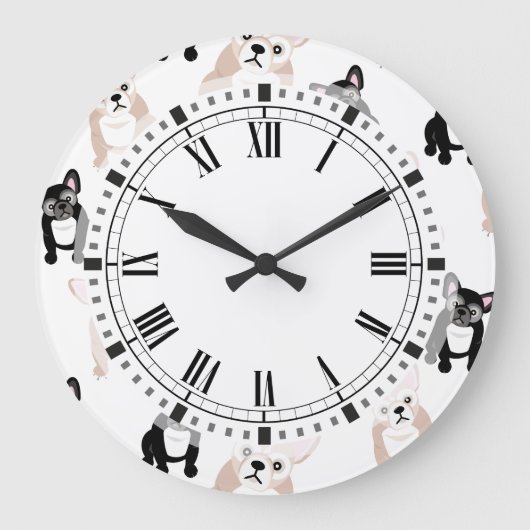 Grande Horloge Ronde Cute Bulldog Pattern (Recto)