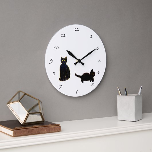 Grande Horloge Ronde Cute chat Kitty Noir (Bureau)
