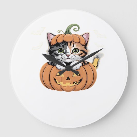 Grande Horloge Ronde Cute chaton Halloween dans un T-shirt classique Ci (Recto)