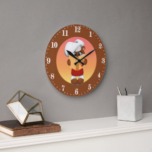 Grande Horloge Ronde Cute chef ours amoureux cuisine