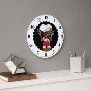 Grande Horloge Ronde Cute chef ours amoureux cuisine