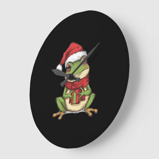 Grande Horloge Ronde Cute Christmas Frog Sweater - Santa Frog Holding G (Angle)