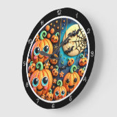 Grande Horloge Ronde Cute Citrouille Lune Bats Scène (Angle)