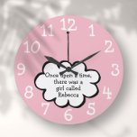 Grande Horloge Ronde Cute Cloud on a String Fun Personalized Pink<br><div class="desc">Perfect pour les nurseries,  menace ou any room in your home. A cute,  fun design featuring a cloud on a string,  personalize with a loved one's name and customize with your favourite background color to create a unique venin. Designed by Thisisnotme</div>